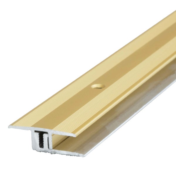 Übergangsprofil aus Aluminium in Gold für Bodenbeläge, zweiteiliges T-Profil.