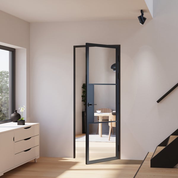 Loft Glastür 709x1972mm Klarglas Komplettset mit Beschlag DIN Rechts - Türklinke und Zarge