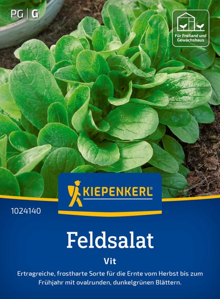 Kiepenkerl Feldsalat Vit Saatgut für Freiland und Gewächshaus mit ovalrunden Blättern für die Ernte von Herbst bis Frühjahr