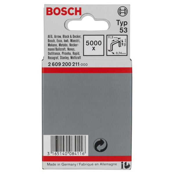 Bosch 5.000x Feindrahtklammer Typ 53, 11,4 x 0,74 x 10 mm - 2609200211