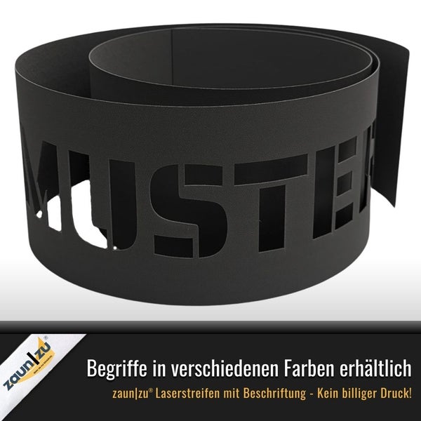 Zaunstreifen mit gelasertem Schriftzug