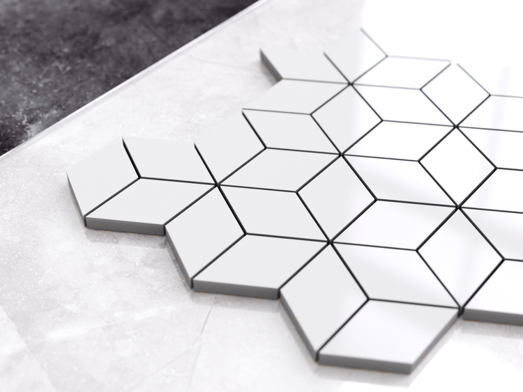 Mosaikfliesen Rhombus für ein geometrisches Muster mit dreidimensionalem Effekt.