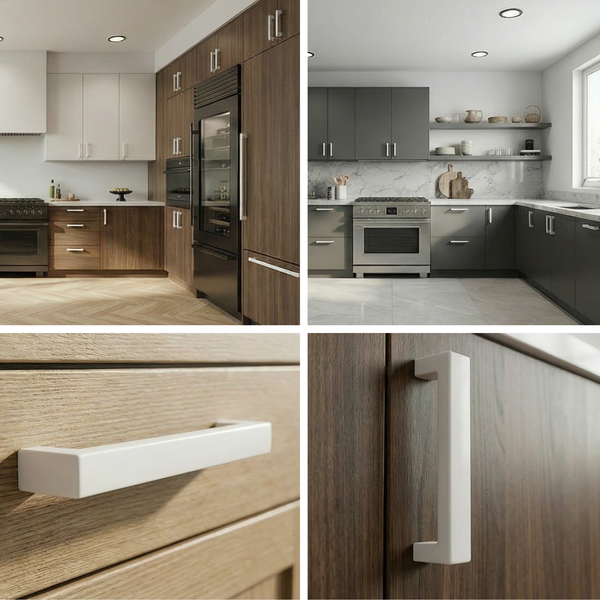 Küchenansicht mit modernen Schränken und Griffen