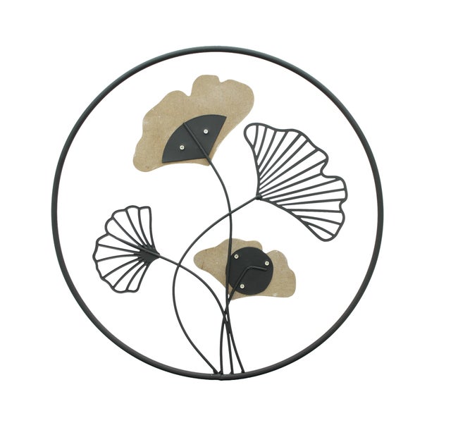 FRANK FLECHTWAREN | Wanddeko Ginkgo, 39,5 x 2 x 39,5 cm, METALL, HOLZ