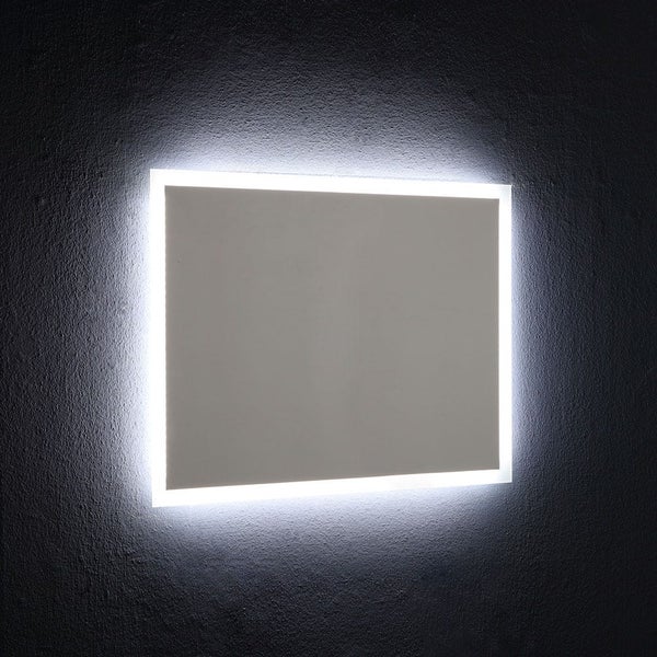 Rechteckiger Badspiegel mit integrierter LED-Beleuchtung und satiniertem Rand.