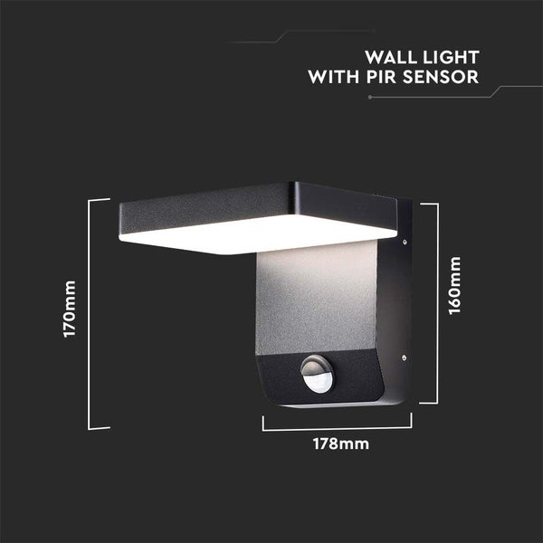 V-TAC VT-11020S-SQ-B - Drehbare LED-Wandleuchten mit Sensor - IP65 - Schwarz - 17W - 2580 Lumen - 4000K