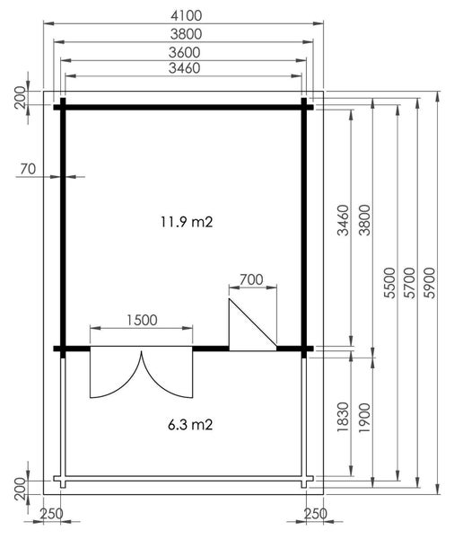 Alpholz Gartenhaus Timo ISO Premium Gartenhaus aus Holz in natur, Holzhaus mit 70 mm Wandstärke inklusive Schleppdach Blockbohlenhaus imprägniert 3,8x5,7m