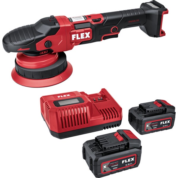 FLEX Akku Exzenterpolierer Set inklusive Ladegerät und zwei 18 Volt Akkus