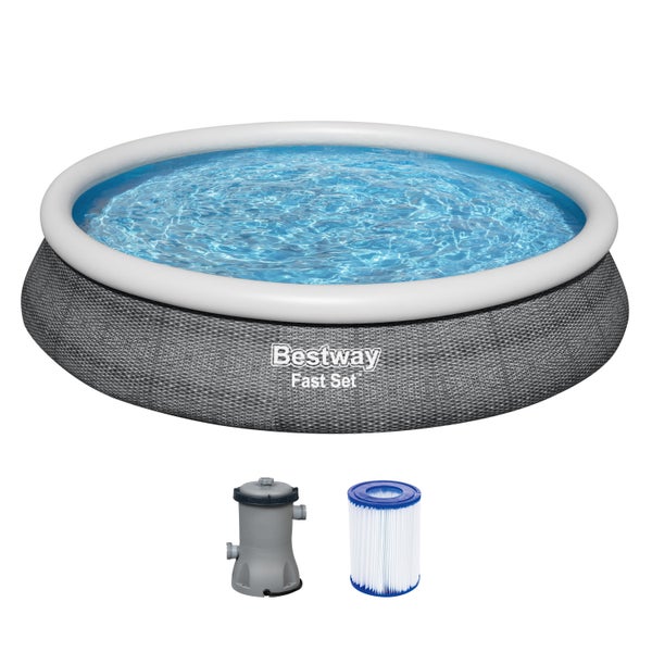 Bestway Fast Set runder Aufstellpool in Rattan Optik inklusive Filterpumpe und Filterkartusche