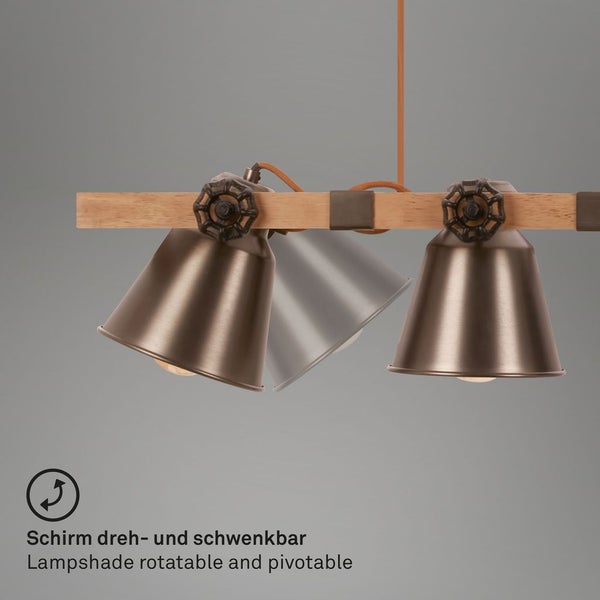 Pendelleuchte Hängelampe Retro Vintage 4xE27 40W antik-grau Metall-Holz Briloner