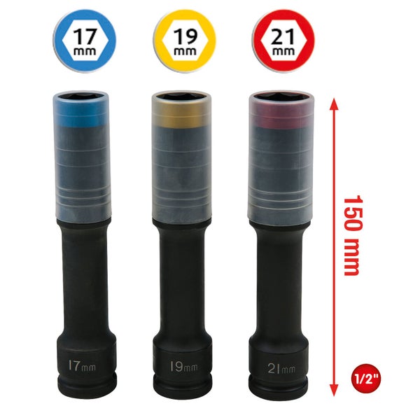 KS TOOLS SlimPOWER Alu-Felgen Kraft-Stecknuss-Satz extra lang 3tlg. 1/2 17 19 21 mm - 515.0622