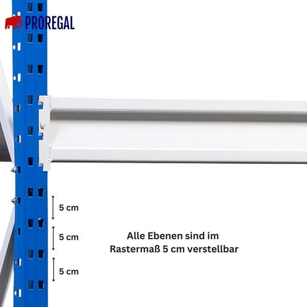 PROREGAL Weitspannregal Maximus Grundregal HxBxT 200 x 150 x 60 cm 3 Ebenen Spanplatten Fachboden Fachlast 475 kg Lichtblau & Lichtgrau