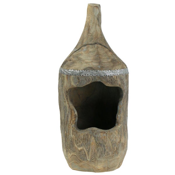 Dekorative Vogeltränke aus Holz mit Metallelementen