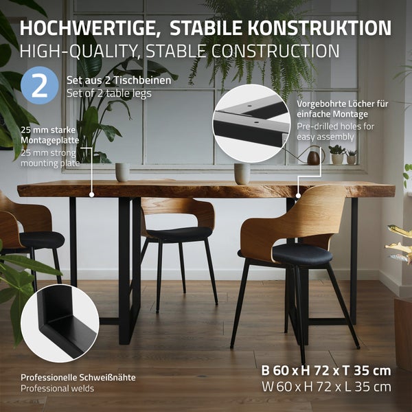 ML-Design 2er Set Tischgestell B60xH72 cm in T-Form, Metall, Schwarz, Industrial-Design,  Kufengestell für Esstische & Schreibtische, Tischbeine Tischkufen Tischuntergestell Möbelfüße für DIY-Projekte