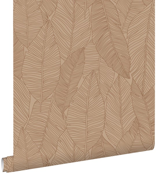 ESTAhome Tapete gezeichnete Blätter Terrakottarosa - 53 cm x 10.05 m - 139353