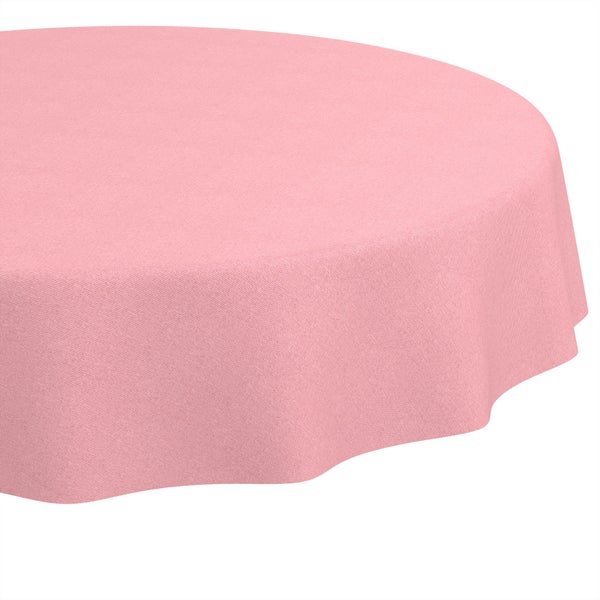 Rosa Tischdecke aus strukturiertem Stoff, rund geschnitten, drapierte Kante.