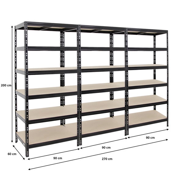 PROREGAL Mega Deal 3x Schwerlastregal Giant Tiger HxBxT 200 x 90 x 60 cm Fachlast 265 kg 6-Ebenen Schwarz