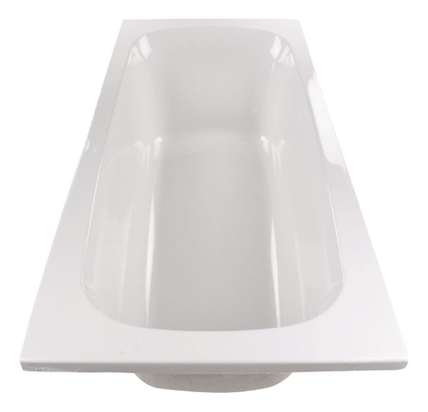 Weiße rechteckige Einbaubadewanne aus Acryl.