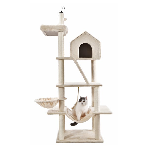 Home Deluxe - Kratzbaum FURRY - Farbe: Beige, Maße: 174 x 49 x 60 cm, Material: Polyester, Sisal, Gestell: MDF I Katzenbaum Kratzpfosten