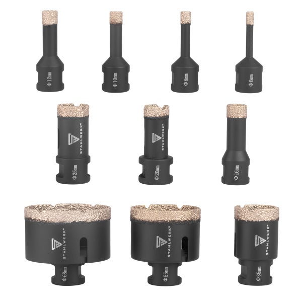 Diamant-Bohrkronen 10er Set 6-68 mm M14 für Winkelschleifer