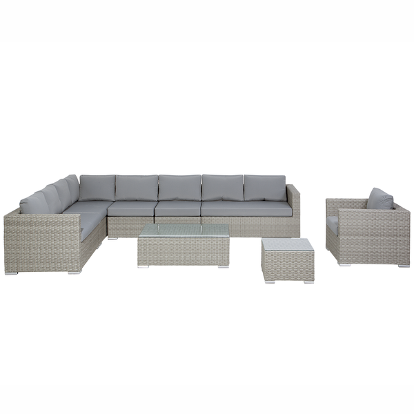 Lounge Set mit Tisch 8-Sitzer XXL rechtsseitig modular Polyrattan Grau