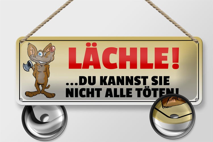 Blechschild Spruch 27x10cm Lächle Du kannst nicht alle töten