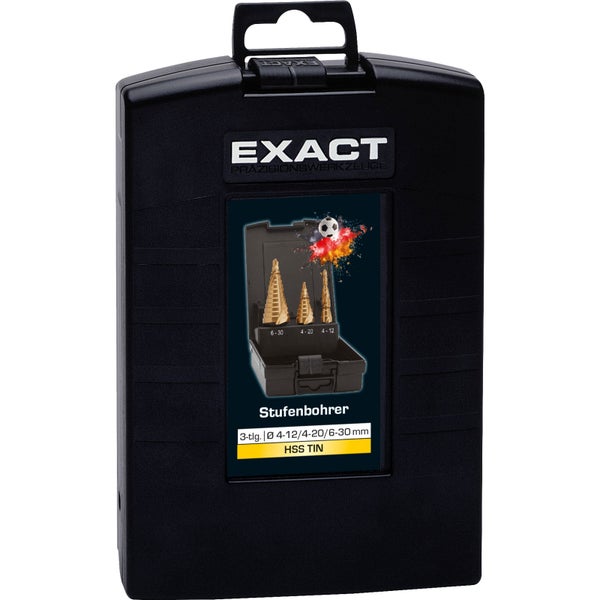 Stufenbohrer Set mit verschiedenen Größen in einem schwarzen Koffer