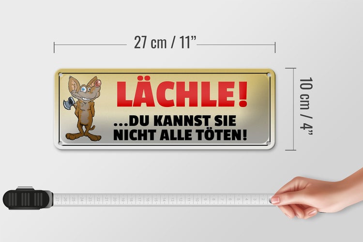 Blechschild Spruch 27x10cm Lächle Du kannst nicht alle töten