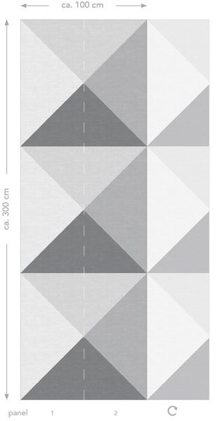 Tapetenpaneel mit geometrischem Dreiecksmuster, circa 100 cm breit und 300 cm hoch