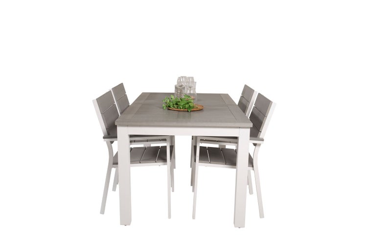 Albany Gartenset Tisch 90x160/240cm und 4 Stühle Levels weiß, grau. 90 X 160 X 75 cm