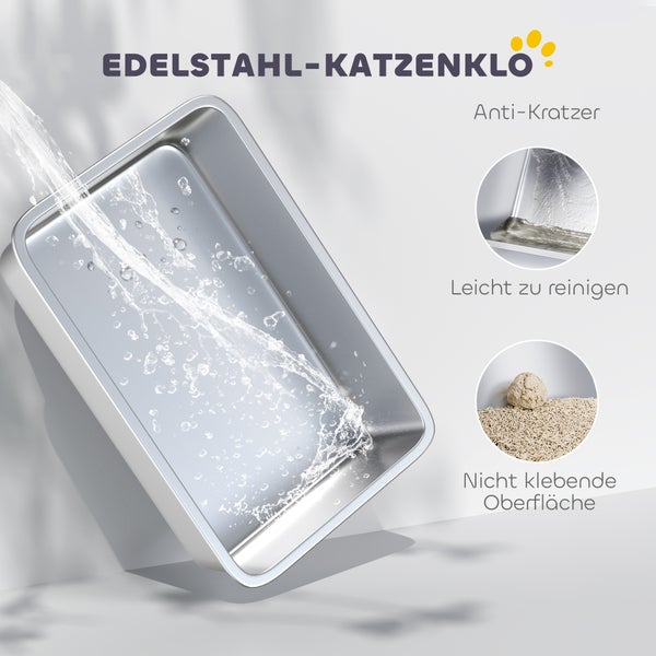 Edelstahl-Katzenklo mit Anti-Kratz-Funktion, leicht zu reinigen und mit nicht klebender Oberfläche.