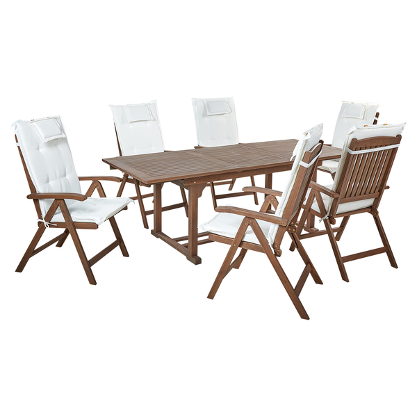Gartenmöbel Set 6-Sitzer AMANTEA inkl. Kissen Akazienholz Cremeweiß