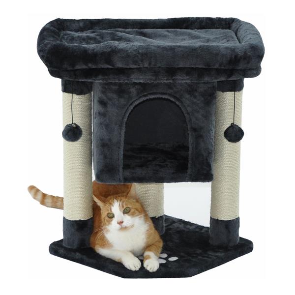 Katzen Kratzbaum 61 cm - grau mit großem Liegeplatz und Katzenhöhle