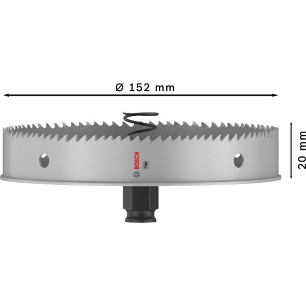 Lochsäge mit einem Durchmesser von 152 Millimetern und einer Höhe von 20 Millimetern.