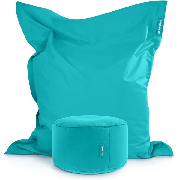 Green Bean 2er Set XXL Sitzsack inkl. Pouf fertig befüllt mit EPS-Perlen - Riesensitzsack 140x180 Lounge Sitz-Kissen Bean-Bag Chair  - Türkis