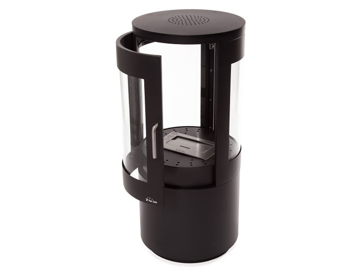 Ethanolkamin mit Glaszylinder und Metallelementen