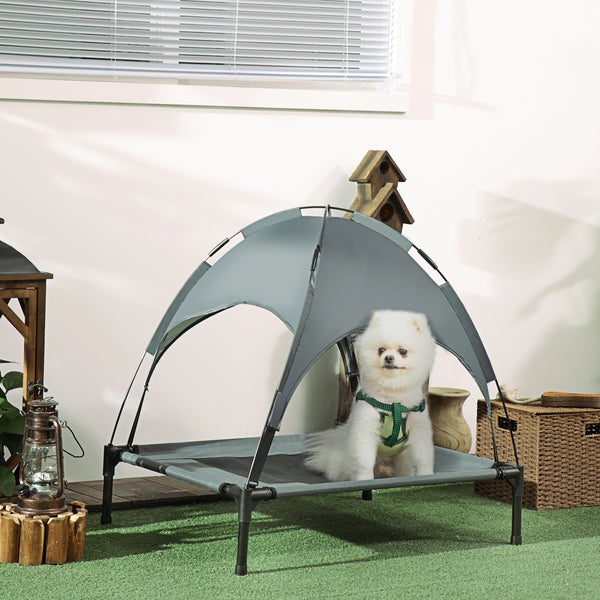 PawHut Hundebett, L76 x B61 x H73 cm, Metall, Oxford, Netzstoff, Taftstoff, Grau+Schwarz