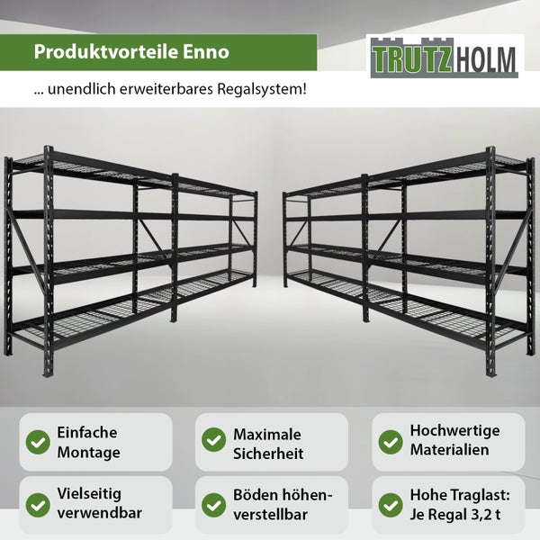 Zwei schwarze Metallregale Trutzholm Enno mit verstellbaren Böden