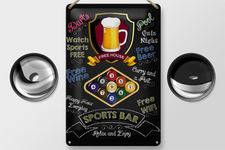 Blechschild Spruch 20x30cm sports bar Billard relax and enjoy