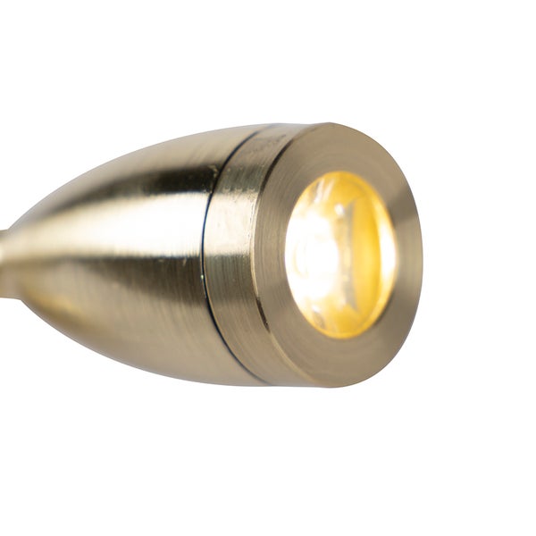 Nahaufnahme eines LED-Strahlerkopfs in Messing-Optik.