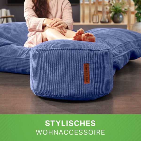 Green Bean Pouf-Kissen 45x25cm mit EPS-Perlen Füllung & Cordstoff Bodenkissen Liegekissen Sitzkissen Sitzhocker Sessel Kinder Erwachsene Stoff Hocker Ablage Dunkelblau