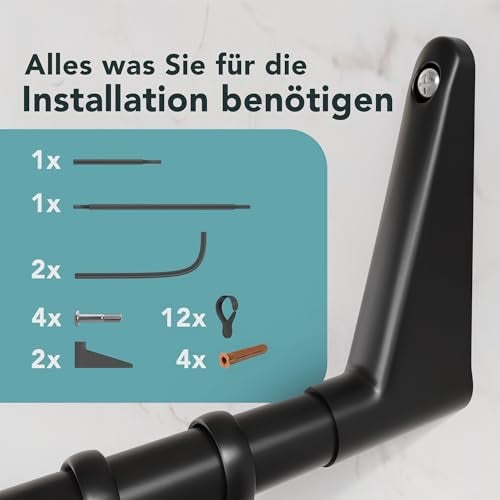 Erica Duschvorhangstange L-form & U-form - 4-in-1 Duschvorhangstangesystem für Badewanne oder Dusche - Duschstange Ecke - Stahl mit Pulverbeschichtung - Ohne Deckenhalterung - Schwarz