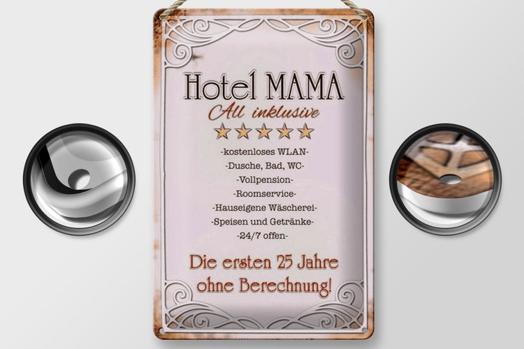 Blechschild Spruch 20x30cm Hotel Mama All inklusive 24/7