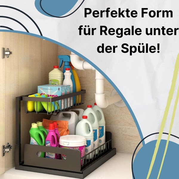 Spülschrank Organizer schmal ausziehbar Küche Metall 2 Etagen unter Waschbecken Regal Küchen Organizer Gewürzregale Organizer für Badezimmer schwarz