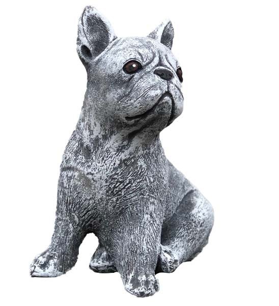 Gartenfigur französische Bulldogge aus wetterfestem Material zur Dekoration von Haus und Garten.