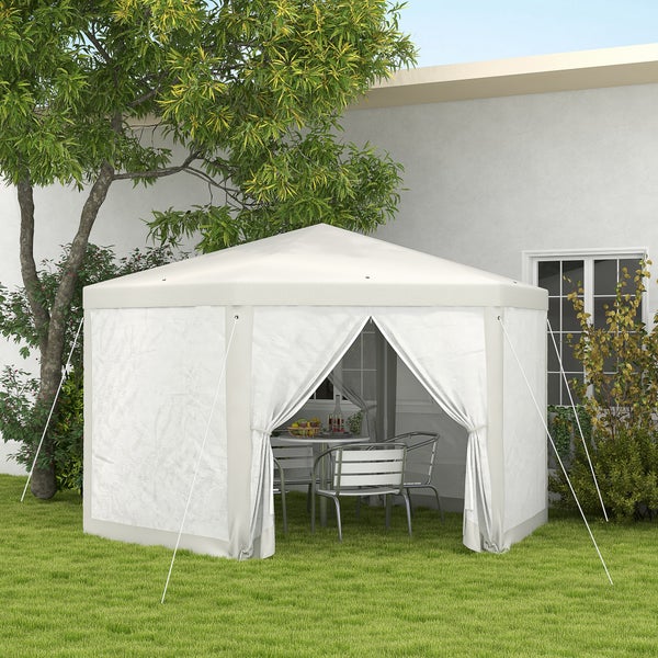 Outsunny Pavillon 4x3m Sechseckig Wasserabweisend Stabil Winterfest Pavillon mit Moskitonetz Partyzelt Gartenzelt mit 6 Seitenteilen Gartenpavillon für Camping Garten, Creme