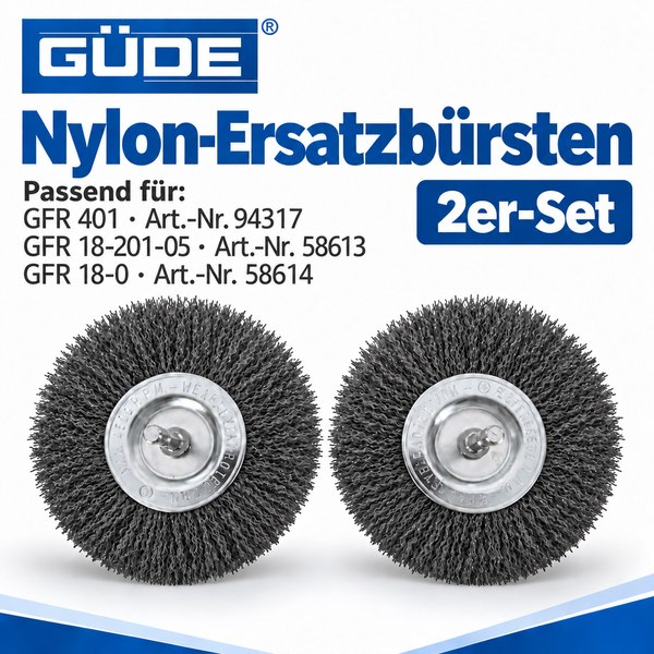 Guede Nylon Ersatzbuersten im 2er Set passend fuer Fugrenreiniger GFR 401 und GFR 18-201-05 und GFR 18-0