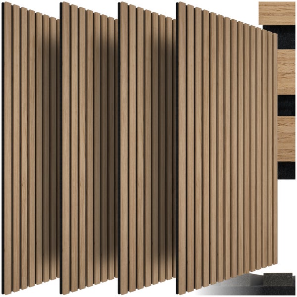 4er Set Akustikpaneele tectake Sonic Wall je 60 x 120 x 2,1 cm, Größe flexibel anpassbar Holzoptik in Eiche hell