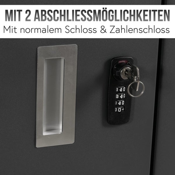 Schrank mit zwei Verschlussmöglichkeiten: Normalschloss und Zahlenschloss