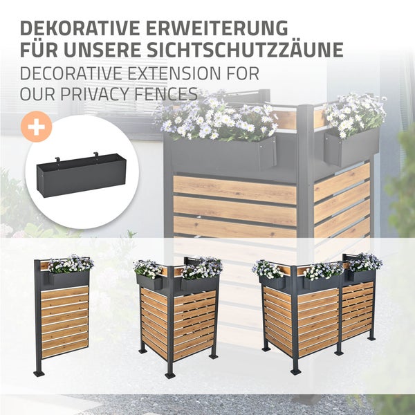 ML-Design Blumenkasten für Mülltonnenverkleidung und Balkon, Stahl, 50x12x15 cm, Anthrazit, mit Halterung, Metall Pflanzkasten für Mülltonnen Sichtschutz & Mülltonnenbox, Balkonkasten Geländerkasten